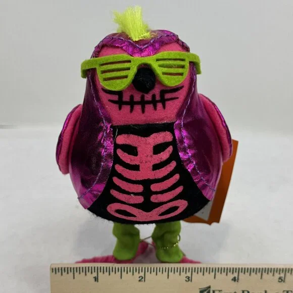 Hyde & Eek! Glitter Featherly Friends Halloween Bird Neon Pink 80's Skeleton NEW - Picture 11 of 12